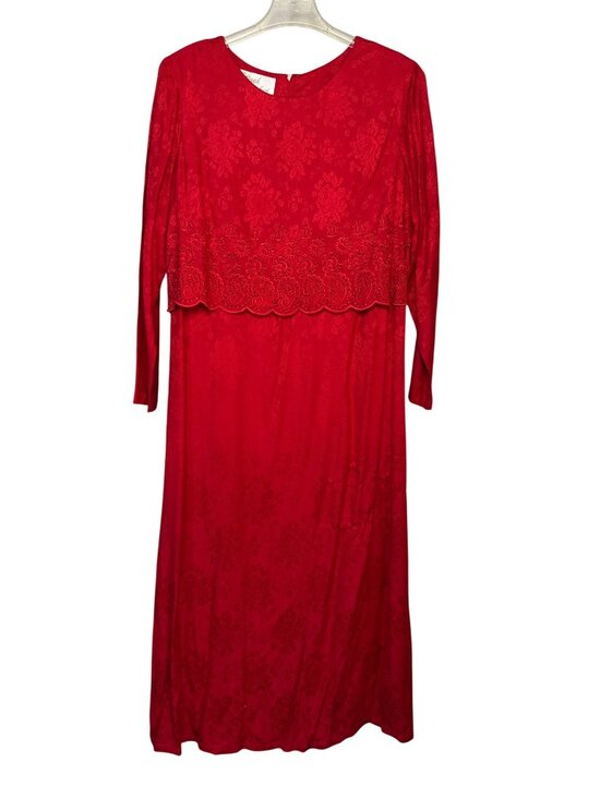 Sarah Elizabeth Dresses & Skirts - Sarah Elizabeth Size 14 Long Sleeve Red Dress Floral Lace Beaded Bodice